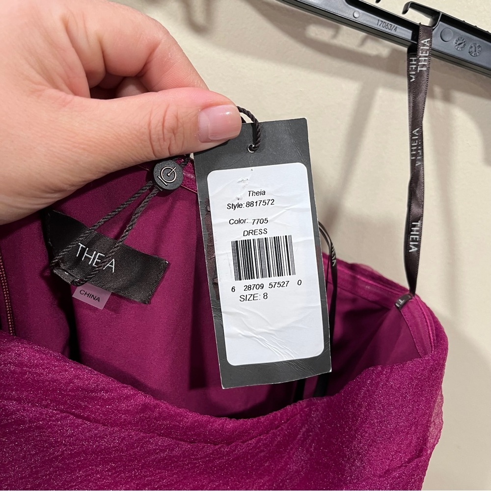 Theia Strapless Ruffled Evening Gown in Magenta - Picture 8 of 13